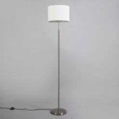 Moderne vloerlamp staal met witte kap - VT