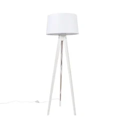 Moderne vloerlamp tripod wit met linnen kap wit 45 cm - Tripod Classic