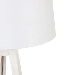 Moderne vloerlamp tripod wit met linnen kap wit 45 cm - Tripod Classic