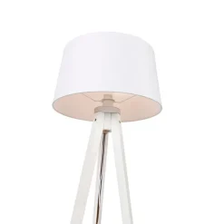 Moderne vloerlamp tripod wit met linnen kap wit 45 cm - Tripod Classic