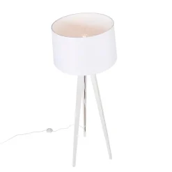 Moderne vloerlamp tripod wit met linnen kap wit 45 cm - Tripod Classic