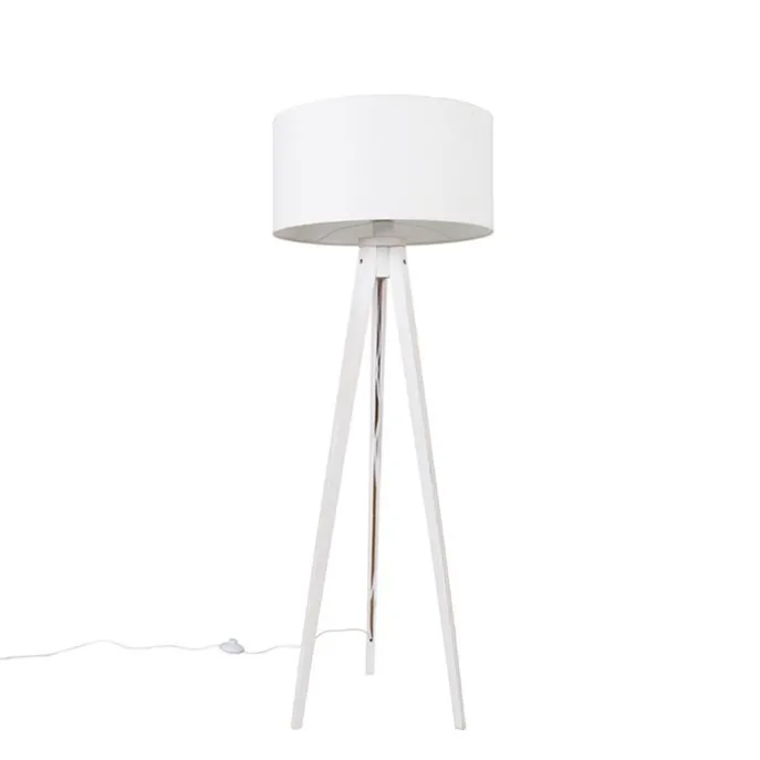 Moderne vloerlamp tripod wit met kap wit 50 cm - Tripod Classic
