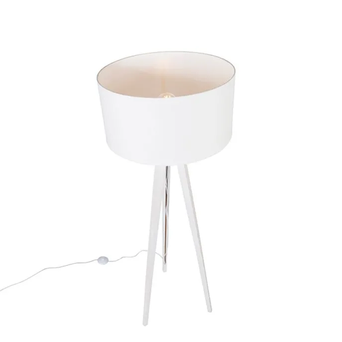 Moderne vloerlamp tripod wit met kap wit 50 cm - Tripod Classic