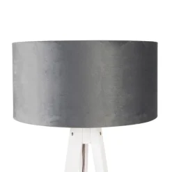 Moderne vloerlamp tripod wit met velours kap grijs 50 cm - Tripod Classic