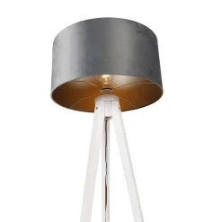 Moderne vloerlamp tripod wit met velours kap grijs 50 cm - Tripod Classic