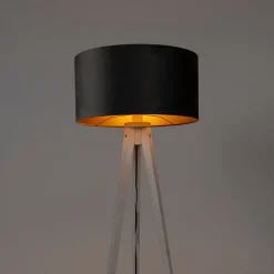 Moderne vloerlamp tripod wit met velours kap grijs 50 cm - Tripod Classic