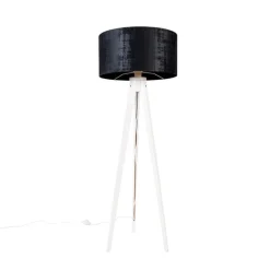 Moderne vloerlamp tripod wit met kap zwart velours 50 cm - Tripod Classic