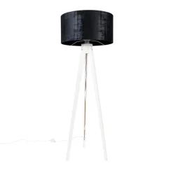 Moderne vloerlamp tripod wit met kap zwart velours 50 cm - Tripod Classic