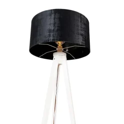 Moderne vloerlamp tripod wit met kap zwart velours 50 cm - Tripod Classic