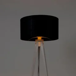 Moderne vloerlamp tripod wit met kap zwart velours 50 cm - Tripod Classic