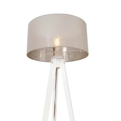 Moderne vloerlamp tripod wit met kap taupe 50 cm - Tripod Classic