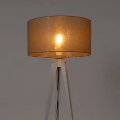 Moderne vloerlamp tripod wit met kap taupe 50 cm - Tripod Classic