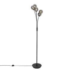Moderne vloerlamp zwart 5-lichts met smoke glas - Athens