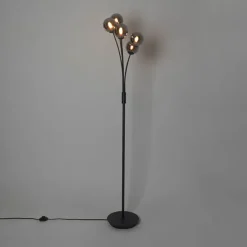 Moderne vloerlamp zwart 5-lichts met smoke glas - Athens