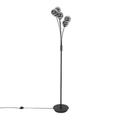 Moderne vloerlamp zwart 5-lichts met smoke glas - Athens