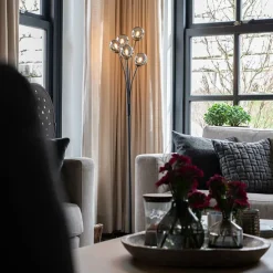 Moderne vloerlamp zwart 5-lichts met smoke glas - Athens