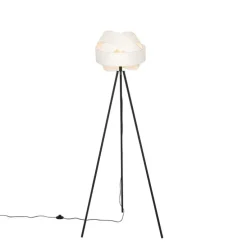 Moderne vloerlamp zwart met witte kap - Cloth