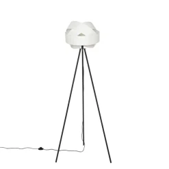 Moderne vloerlamp zwart met witte kap - Cloth