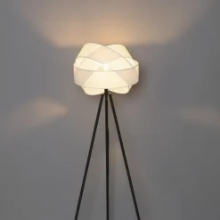 Moderne vloerlamp zwart met witte kap - Cloth