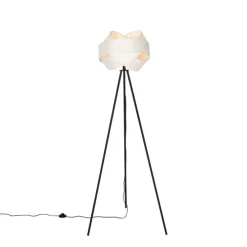 Moderne vloerlamp zwart met witte kap - Cloth
