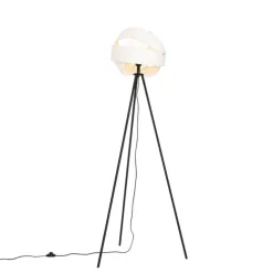 Moderne vloerlamp zwart met witte kap - Cloth