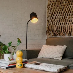 Moderne vloerlamp zwart met goud verstelbaar - Morik