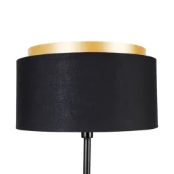 Moderne vloerlamp zwart met kap zwart met goud - Simplo