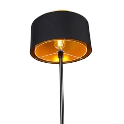 Moderne vloerlamp zwart met kap zwart met goud - Simplo
