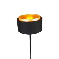 Moderne vloerlamp zwart met kap zwart met goud - Simplo