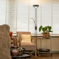Moderne vloerlamp zwart met leeslamp incl. LED dim to warm - Diva