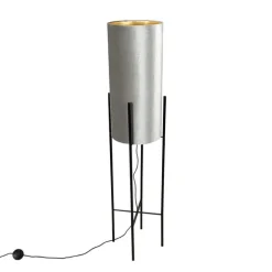 Moderne vloerlamp zwart met velours grijze kap - Rich