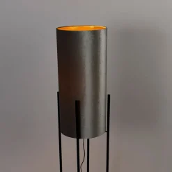 Moderne vloerlamp zwart met velours grijze kap - Rich