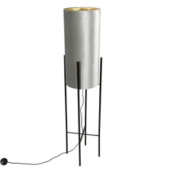 Moderne vloerlamp zwart met velours grijze kap - Rich