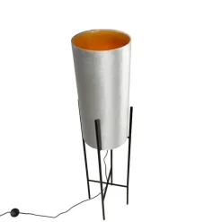 Moderne vloerlamp zwart met velours grijze kap - Rich