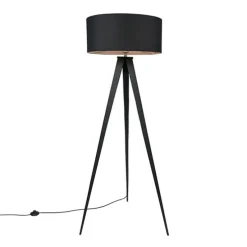 Moderne vloerlamp zwart met zwarte kap - Ilse