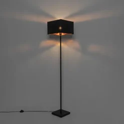 Moderne vloerlamp zwart met goud vierkant - VT 1
