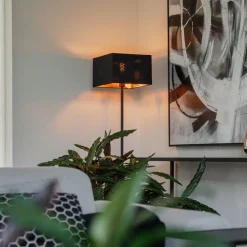 Moderne vloerlamp zwart met goud vierkant - VT 1