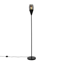 Moderne vloerlamp zwart met smoke glas - Drop