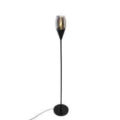 Moderne vloerlamp zwart met smoke glas - Drop