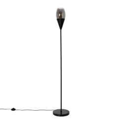 Moderne vloerlamp zwart met smoke glas - Drop