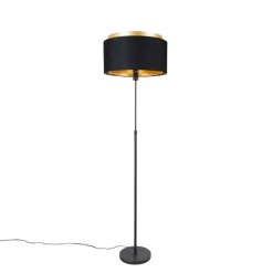 Moderne vloerlamp zwart met goud duo kap - Parte