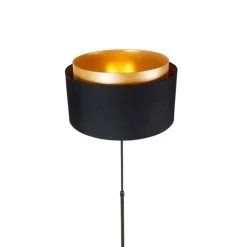 Moderne vloerlamp zwart met goud duo kap - Parte