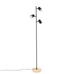 Moderne vloerlamp zwart met hout 3-lichts - Jeana