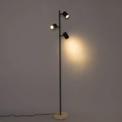 Moderne vloerlamp zwart met hout 3-lichts - Jeana