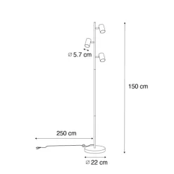 Moderne vloerlamp zwart met hout 3-lichts - Jeana