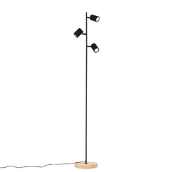 Moderne vloerlamp zwart met hout 3-lichts - Jeana