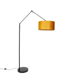 Moderne vloerlamp zwart met kap goud 50 cm - Editor