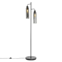 Moderne vloerlamp zwart met smoke glas 2-lichts - Stavelot