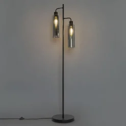 Moderne vloerlamp zwart met smoke glas 2-lichts - Stavelot