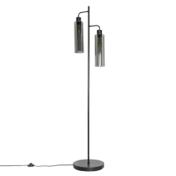 Moderne vloerlamp zwart met smoke glas 2-lichts - Stavelot